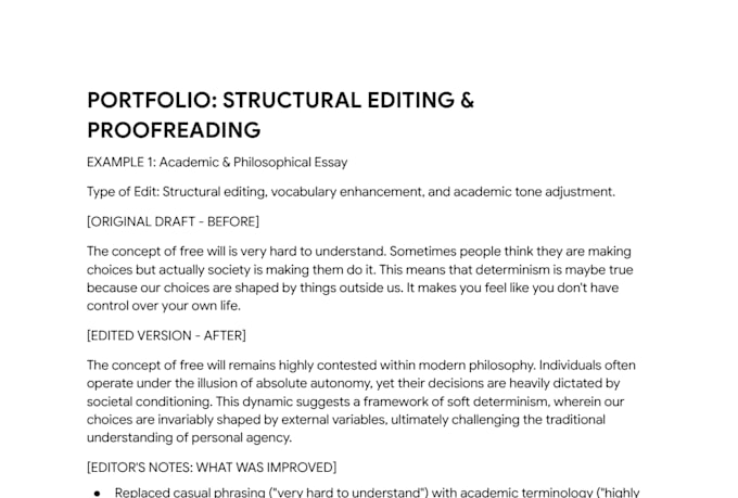 provide structural editing for your essay, story, or article